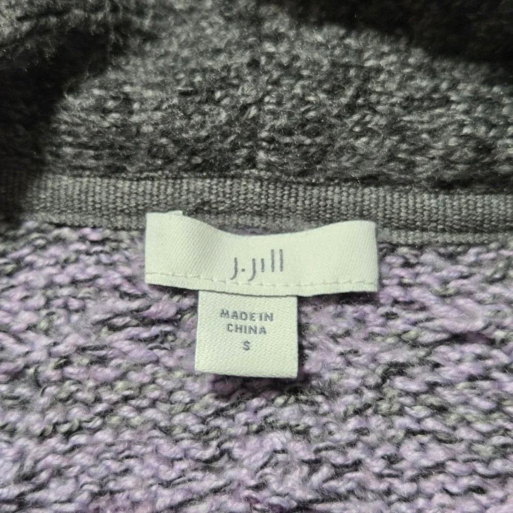 J.Jill Cable Knit Open‎ Front Cardigan Sweater Cozy Duster Purple Gray Women's S - Picture 3 of 7